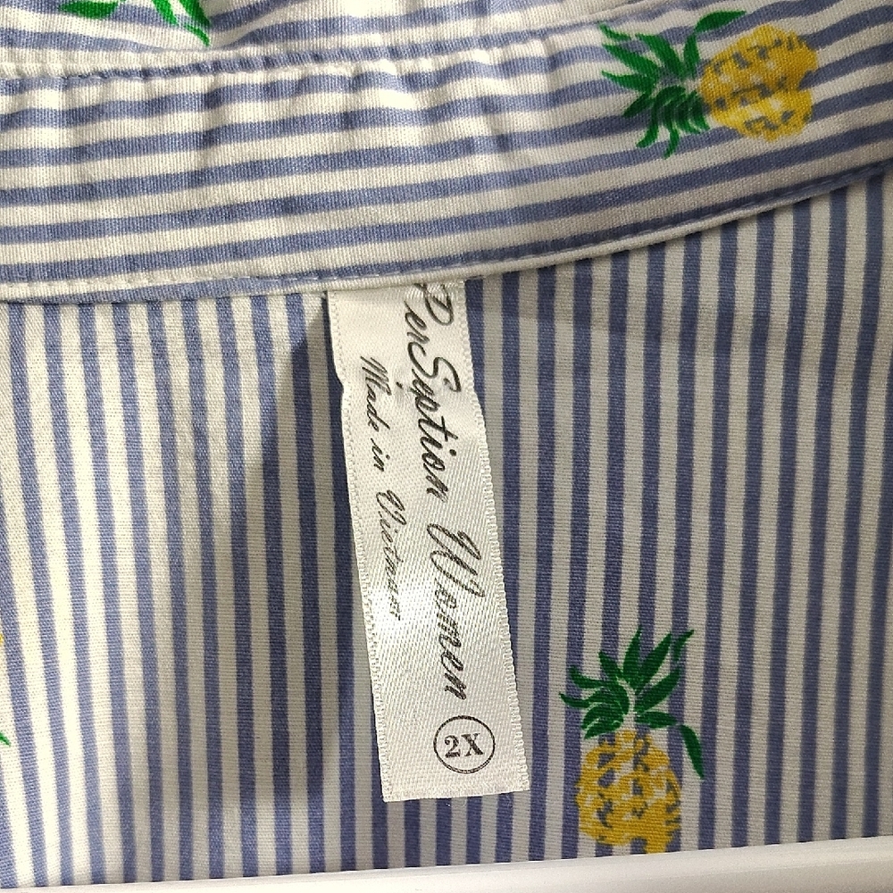 Perseption Striped Shirt Dress with Motif Pineapple Accents - Picture 2 of 6